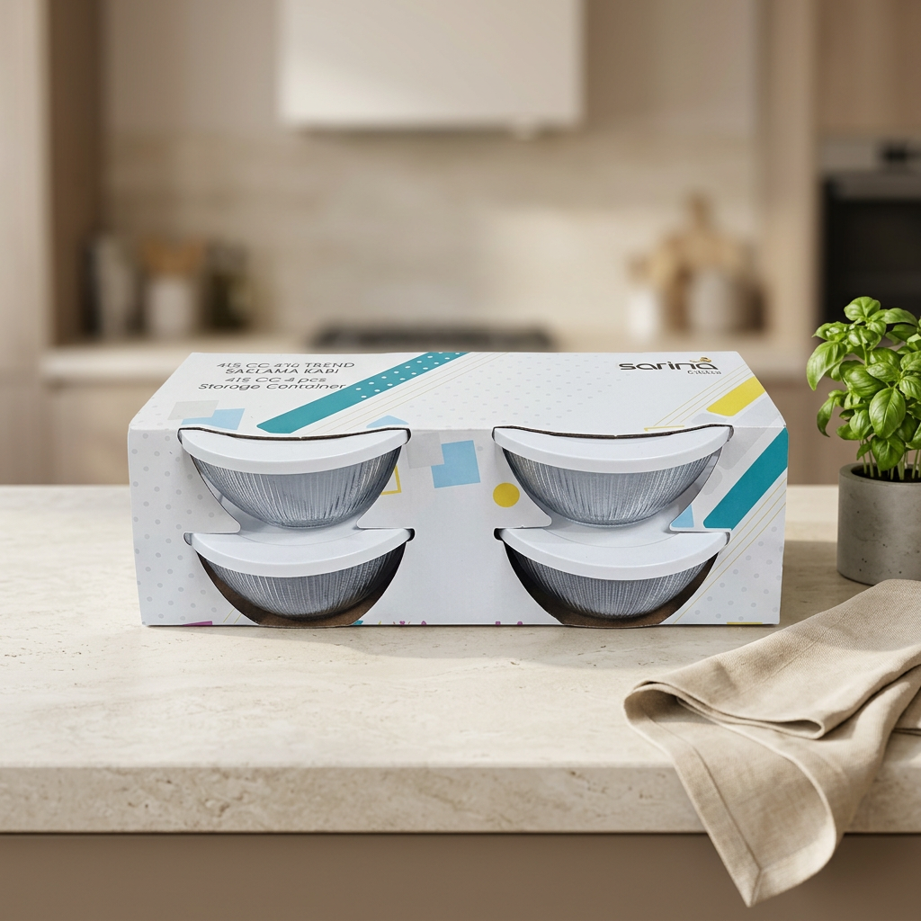 Glass Food Storage Bowls with White Lids 415ml, Set of 4