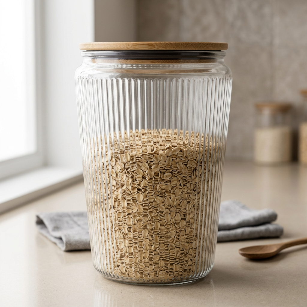 Ribbed Glass Storage Jar with Bamboo Lid 1.5L

