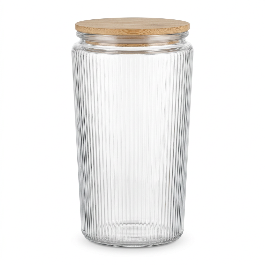 Ribbed Glass Storage Jar with Bamboo Lid 2L