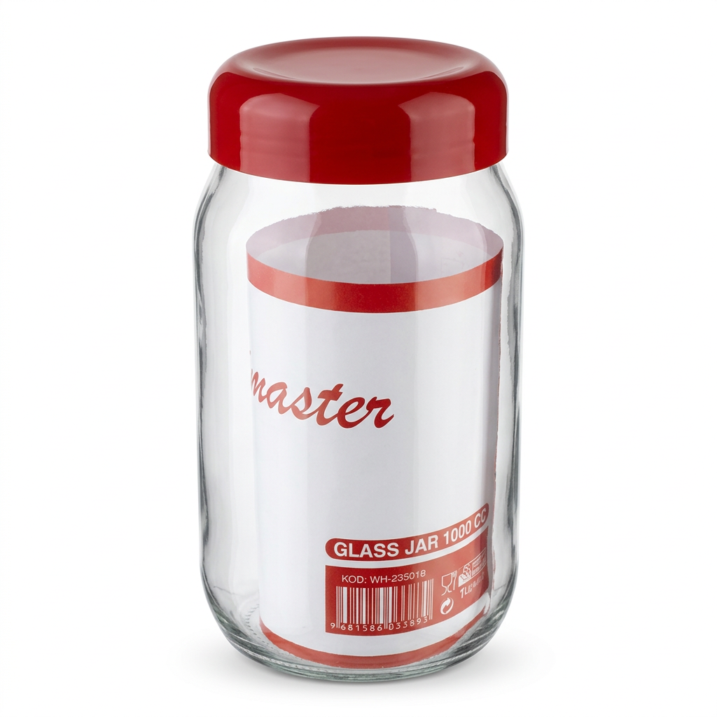 1L Glass Storage Jar with Red Lid