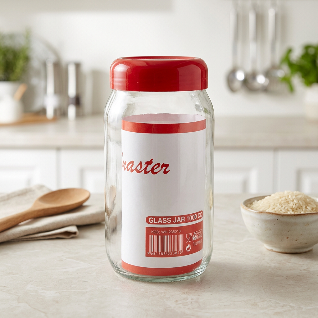 1L Glass Storage Jar with Red Lid