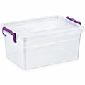 10L Clear Plastic Storage Box with Lid and Purple Locking Clips
