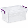 15L Clear Rectangular Storage Box with Lid & Purple Clips