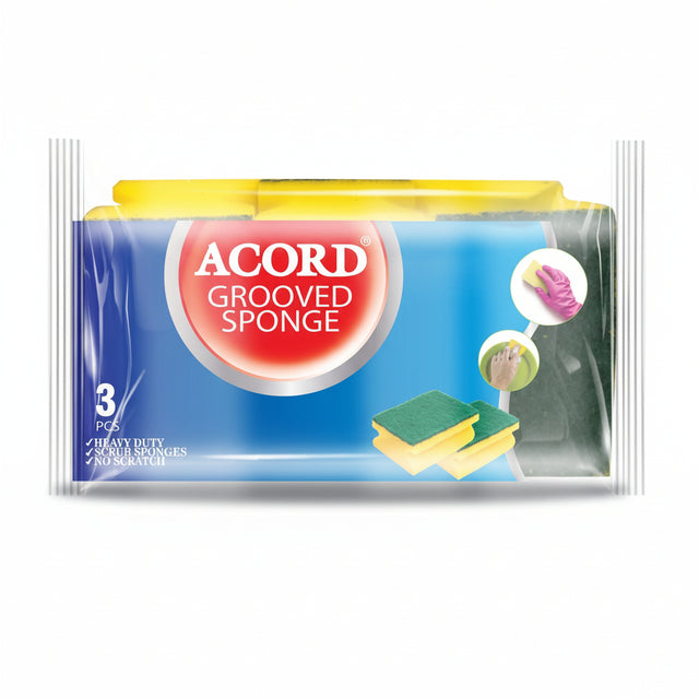 Acord Heavy Duty Grooved Sponges Scourers 3 Pack