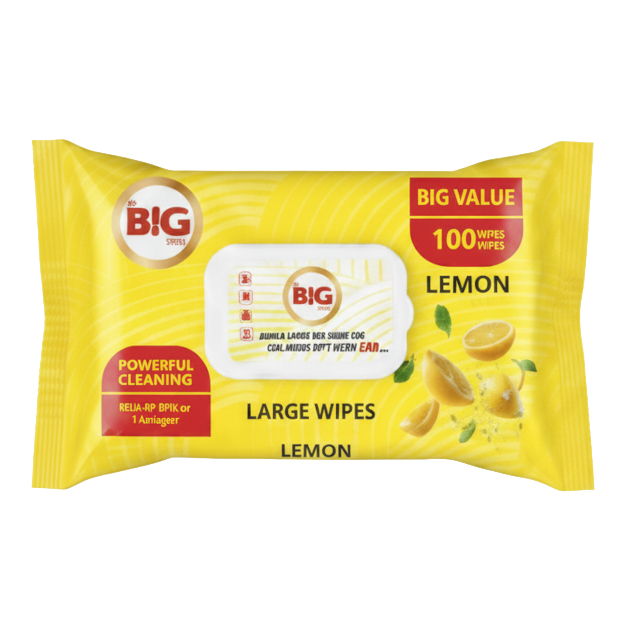 The Big Value Multi Purpose Lemon Scented Surface Cleaning Large Wet Wipes 6 x 100 Pack