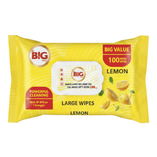 The Big Value Multi Purpose Lemon Scented Surface Cleaning Large Wet Wipes 6 x 100 Pack