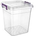 10 Litre Clear Kitchen Storage Box with Lid and Purple Clips