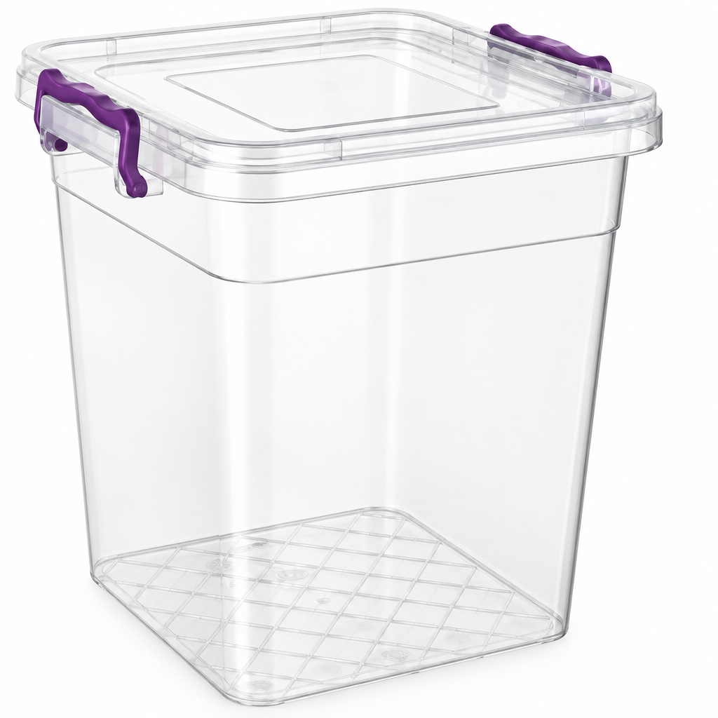30L Clear Deep Storage Box with Lid and Clips