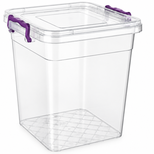 30L Clear Deep Storage Box with Lid and Clips