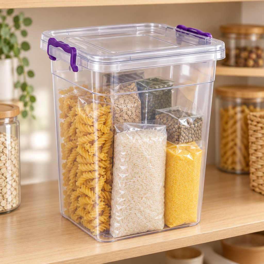 30L Clear Deep Storage Box with Lid and Clips