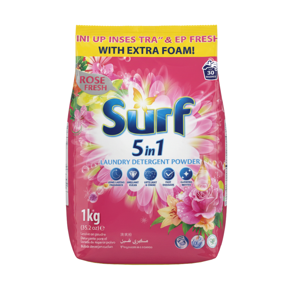 Surf 5-in-1 Laundry Detergent Powder Rose Fresh 5 x 1kg (30 Washes per Pack)