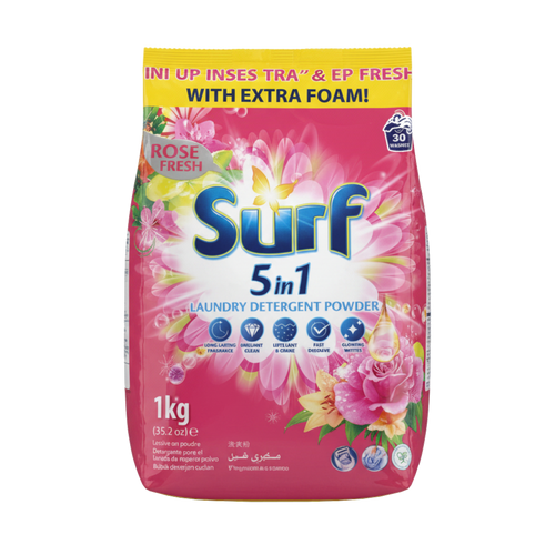 Surf 5-in-1 Laundry Detergent Powder Rose Fresh 5 x 1kg (30 Washes per Pack)
