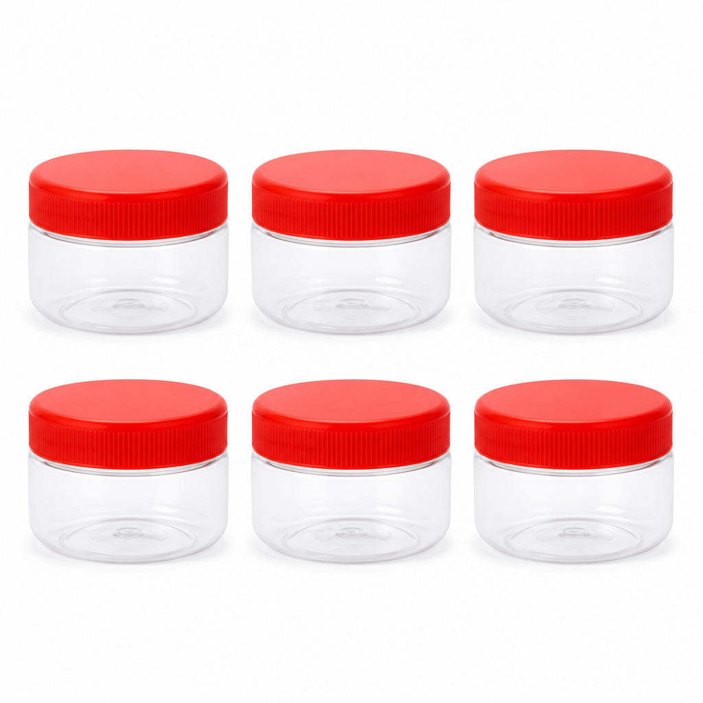SUNPET Clear Plastic Storage Jars with Red Lids Food Safe PET Pack of 3 or 6