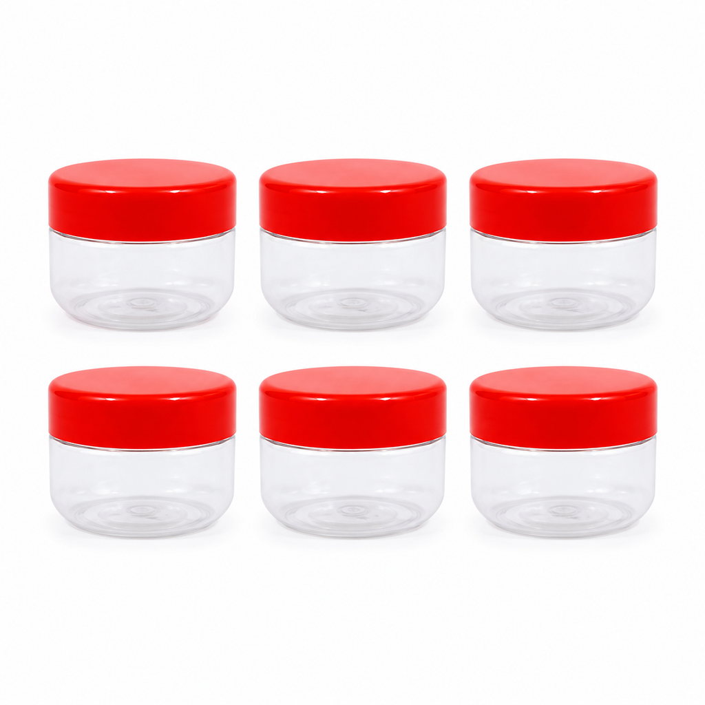 SUNPET Clear Plastic Storage Jars with Red Lids Food Safe PET Pack of 3 or 6