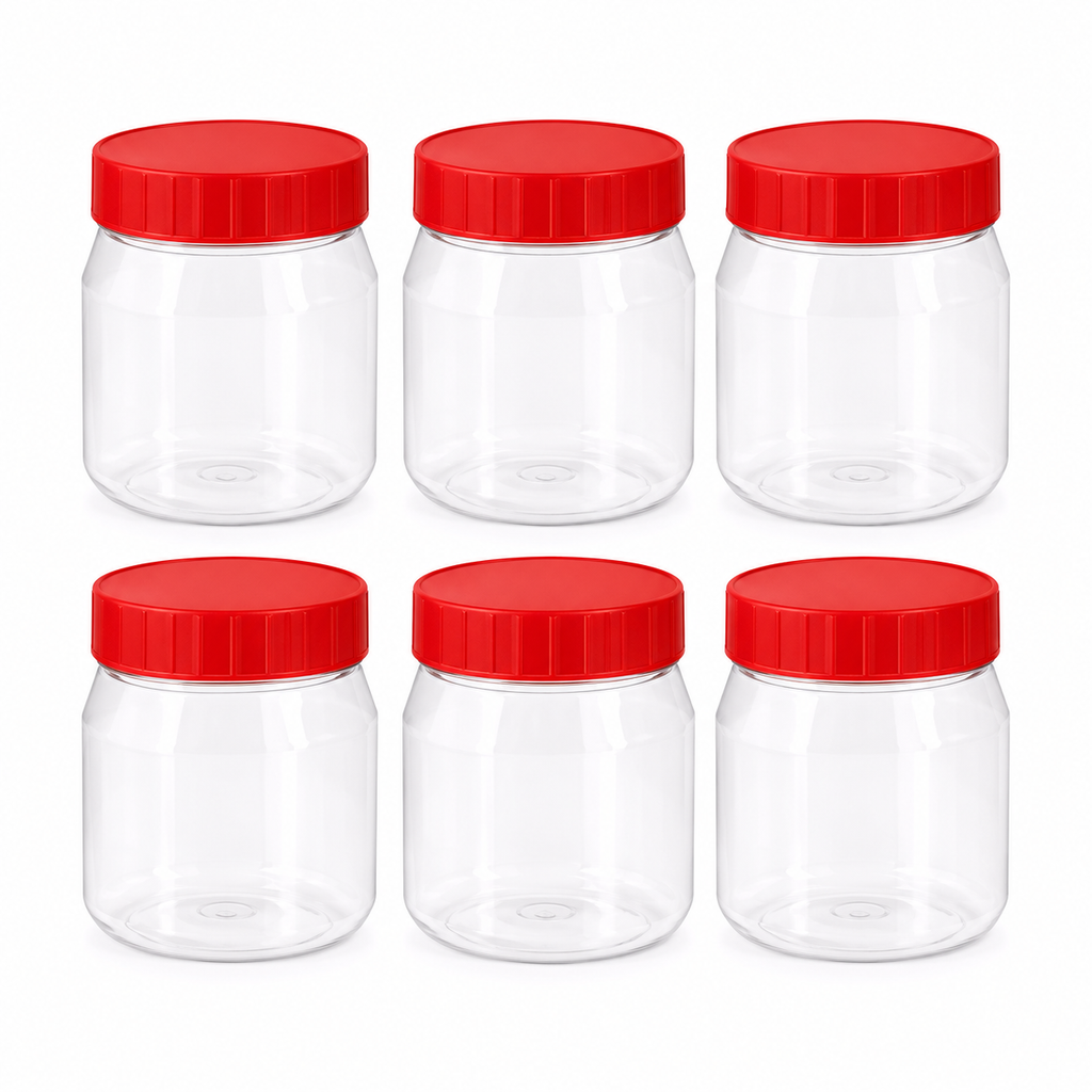 SUNPET Clear Plastic Storage Jars with Red Lids Food Safe PET Pack of 3 or 6