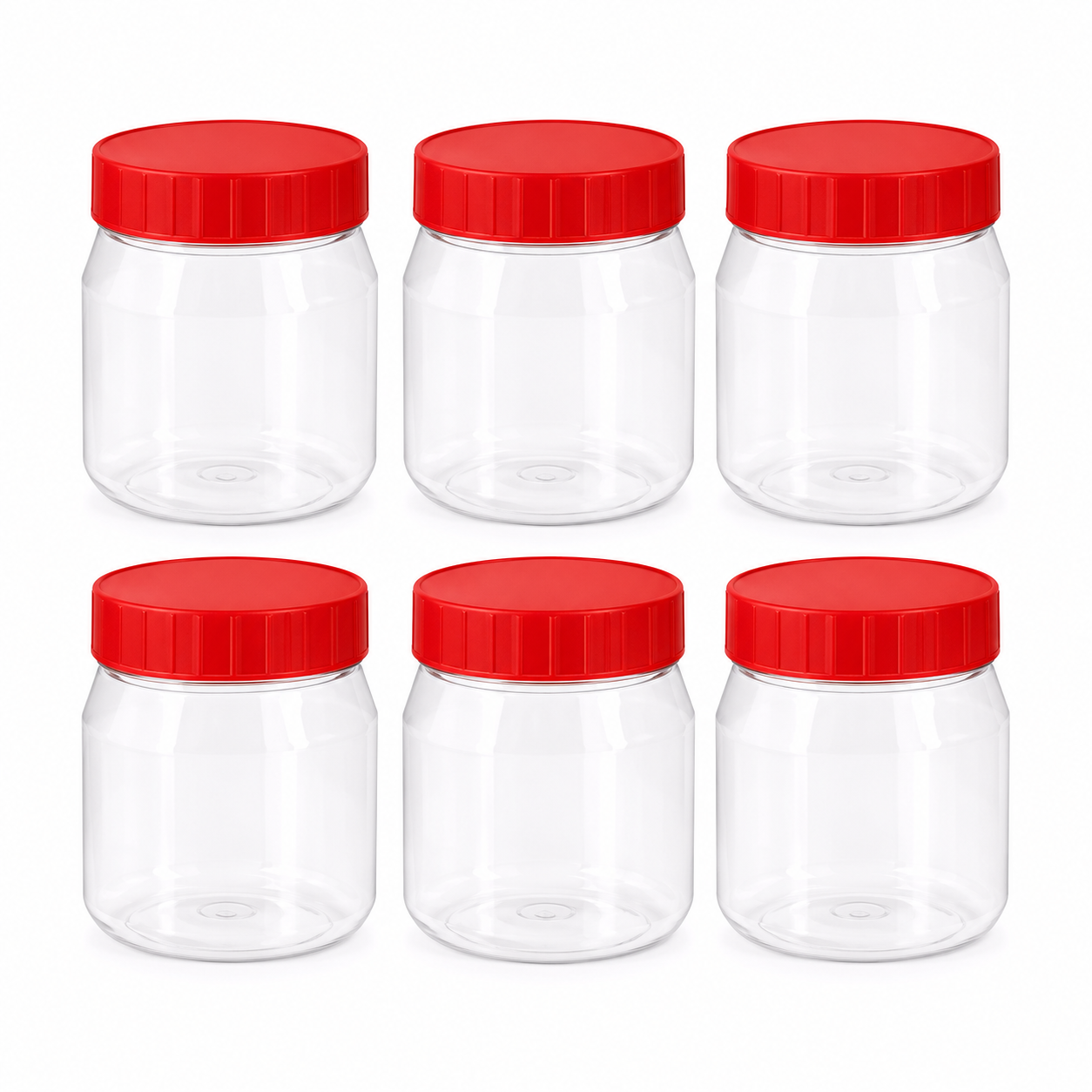 SUNPET Clear Plastic Storage Jars with Red Lids Food Safe PET Pack of 3 or 6