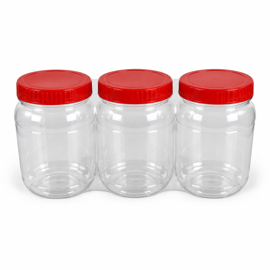Kitchenmaster Clear PET Storage Jars with Red Lids 500ml – Set of 3