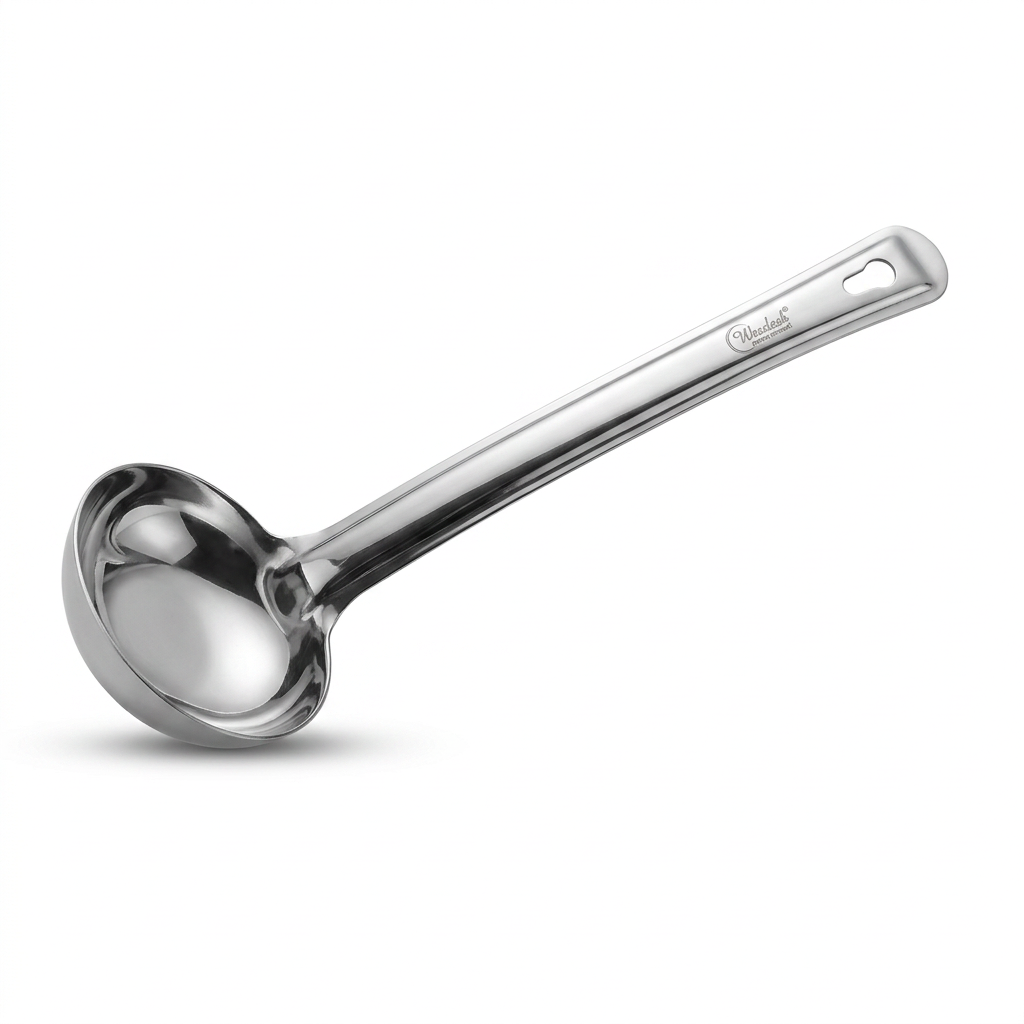 A polished stainless steel ladle with a long handle and a hanging hole, shown on a clean white background. The brand name 'Vollrath' is engraved on the handle.