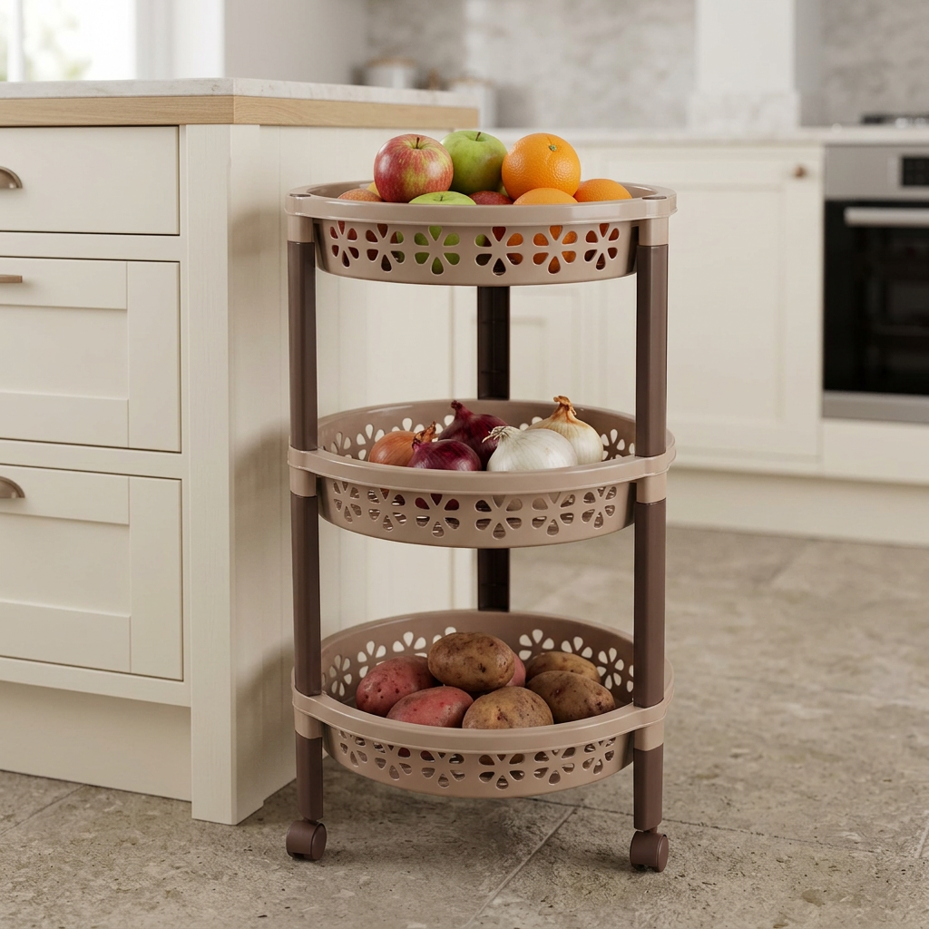 Candy 3 Tier Round Plastic Fruit and Vegetable Storage Trolley