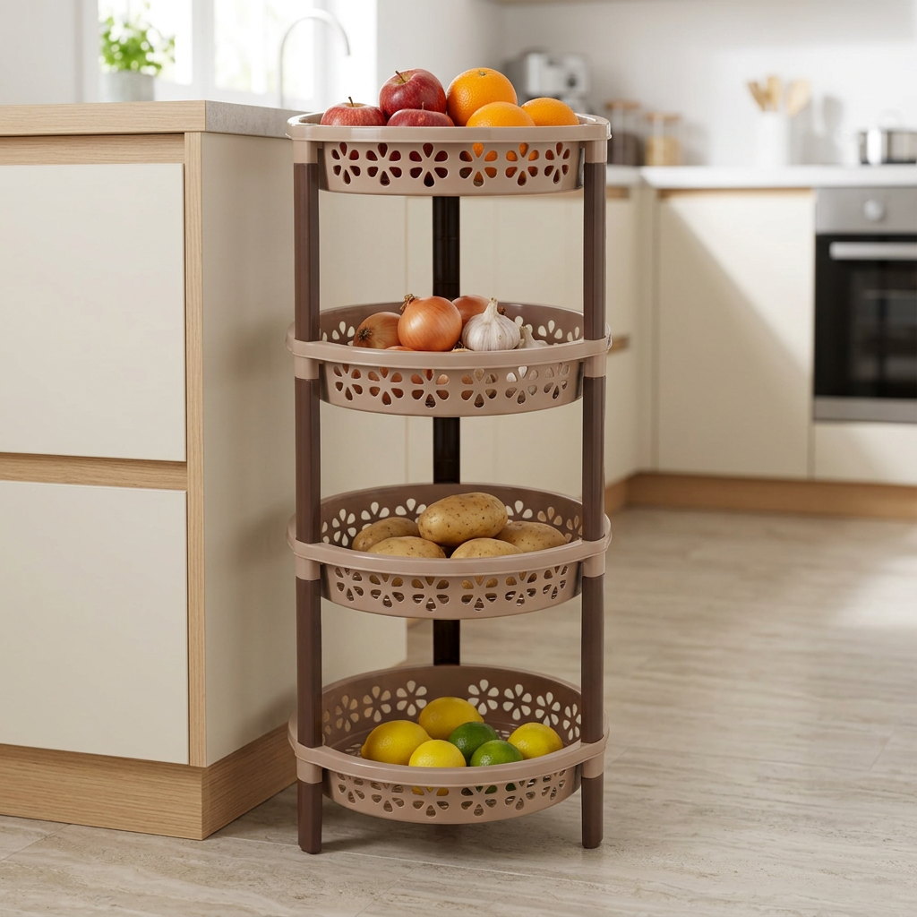 Candy 4 Tier Round Plastic Fruit and Vegetable Storage Trolley