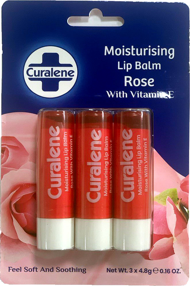 Curalene Moisturising Lip Balm Rose with Vitamin E 3 Pack