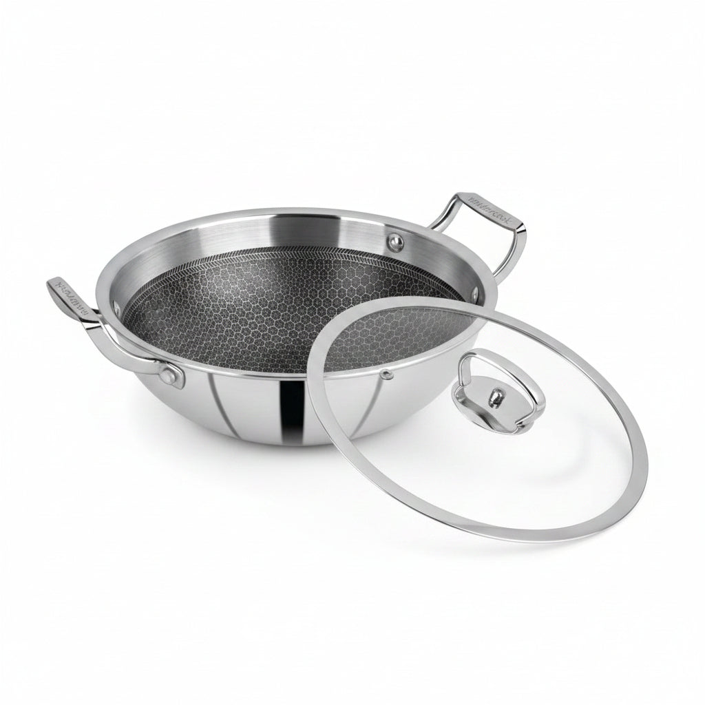 Mastercook Triply Honeycomb Karai With Glass Lid 20cm