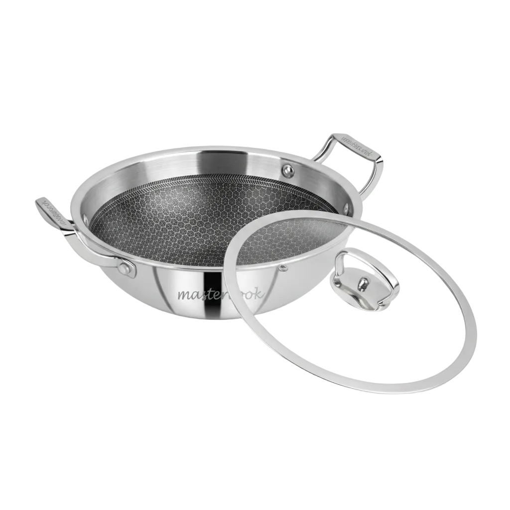 Mastercook 26cm Triply Honeycomb Karai with Glass Lid