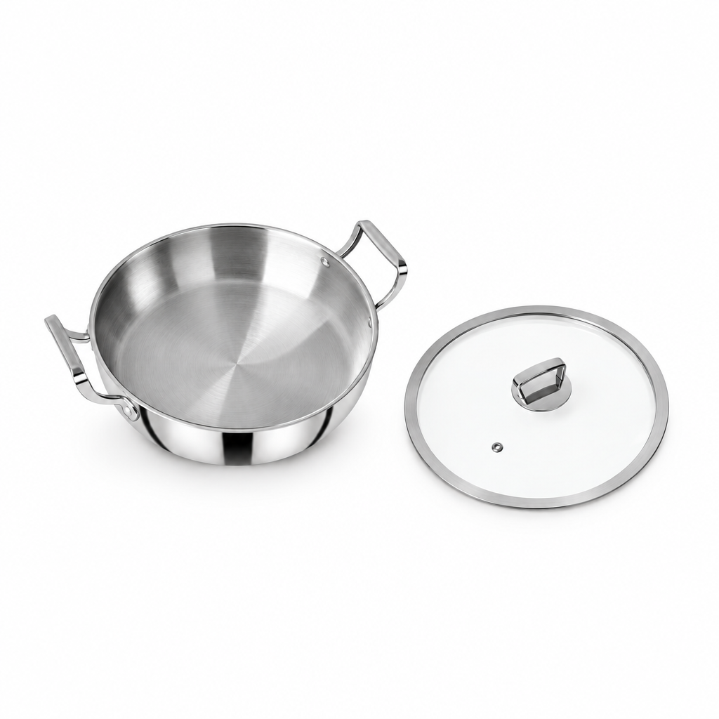 Biryani pot and full glass lid on a white background