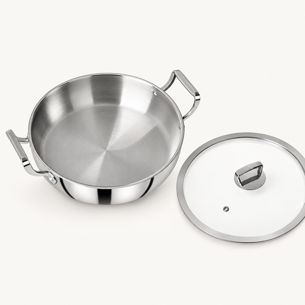 Clean studio image of the biryani pot and glass lid