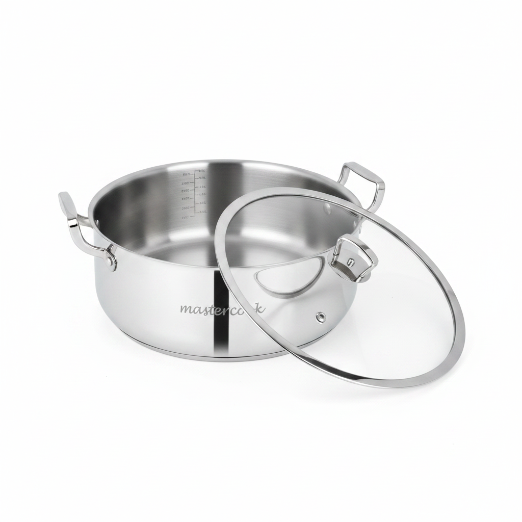 Mastercook 20cm Triply Stainless Steel Saute Pot with Glass Lid