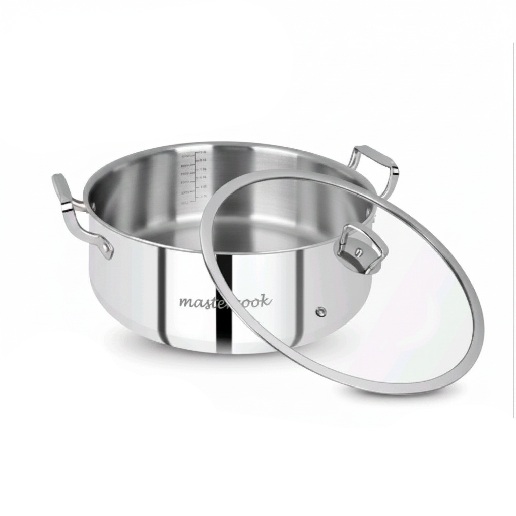 Mastercook 24cm Triply Stainless Steel Saute Pot with Glass Lid