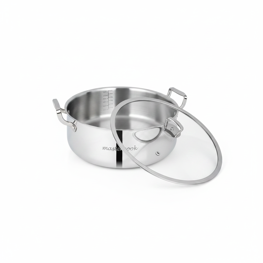 Mastercook Triply Stainless Steel Saute Pot With Glass Lid 32cm