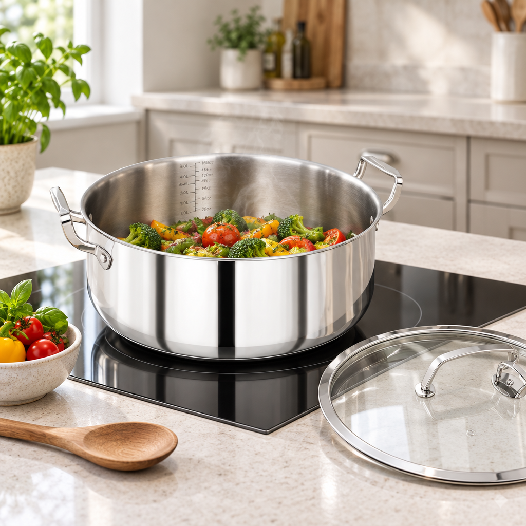 Mastercook 32cm Triply Stainless Steel Saute Pot with Glass Lid
