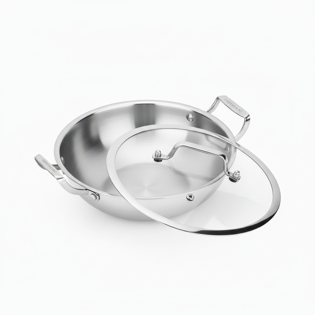 Mastercook 28cm Triply Stainless Steel Kadai Pan with Glass Lid