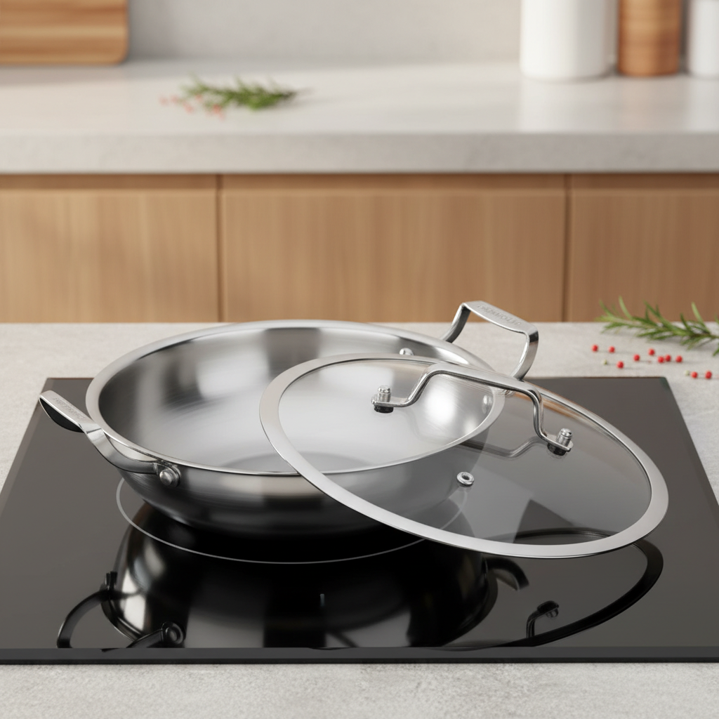 Mastercook 28cm Triply Stainless Steel Kadai Pan with Glass Lid lifestyle