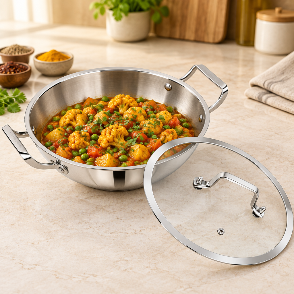 Mastercook 36cm Triply Stainless Steel Karai with Lid