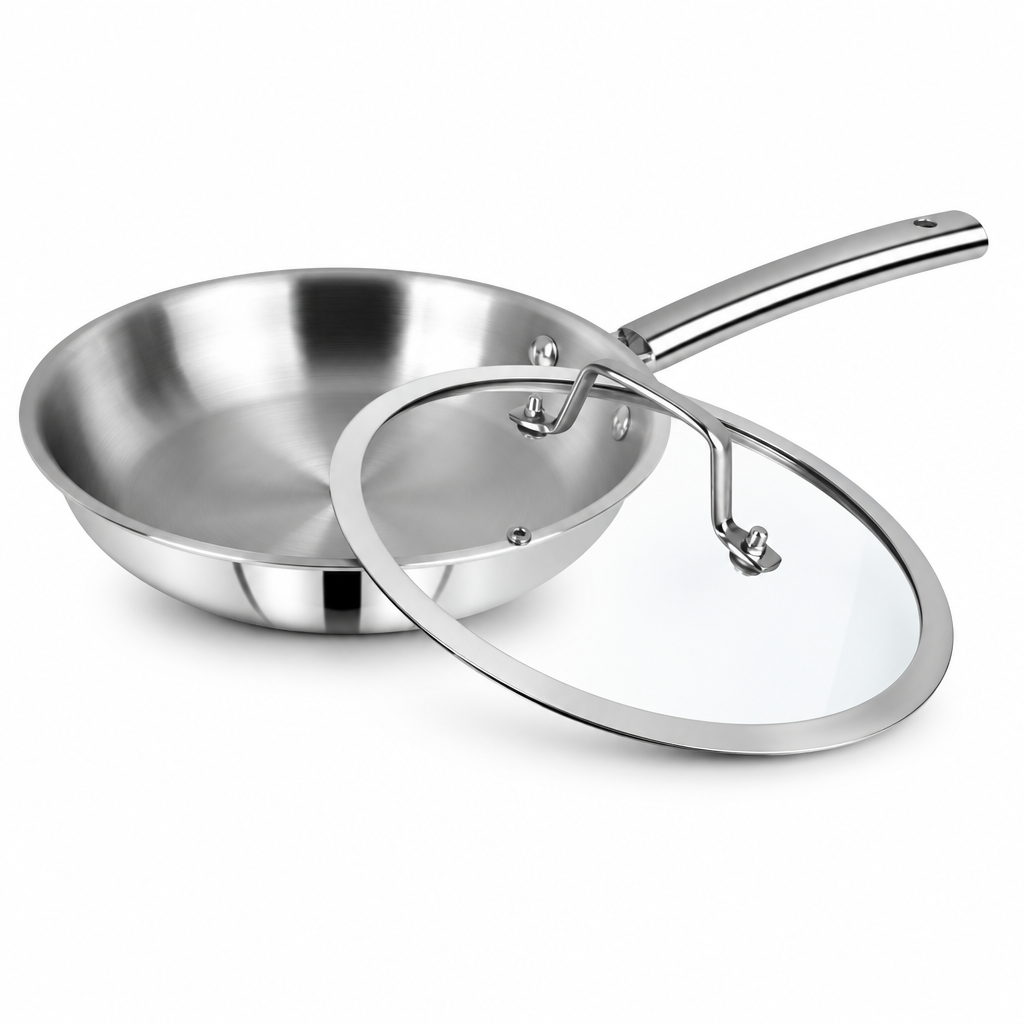 Mastercook 26cm Tri-Ply Stainless Steel Frying Pan with Glass Lid