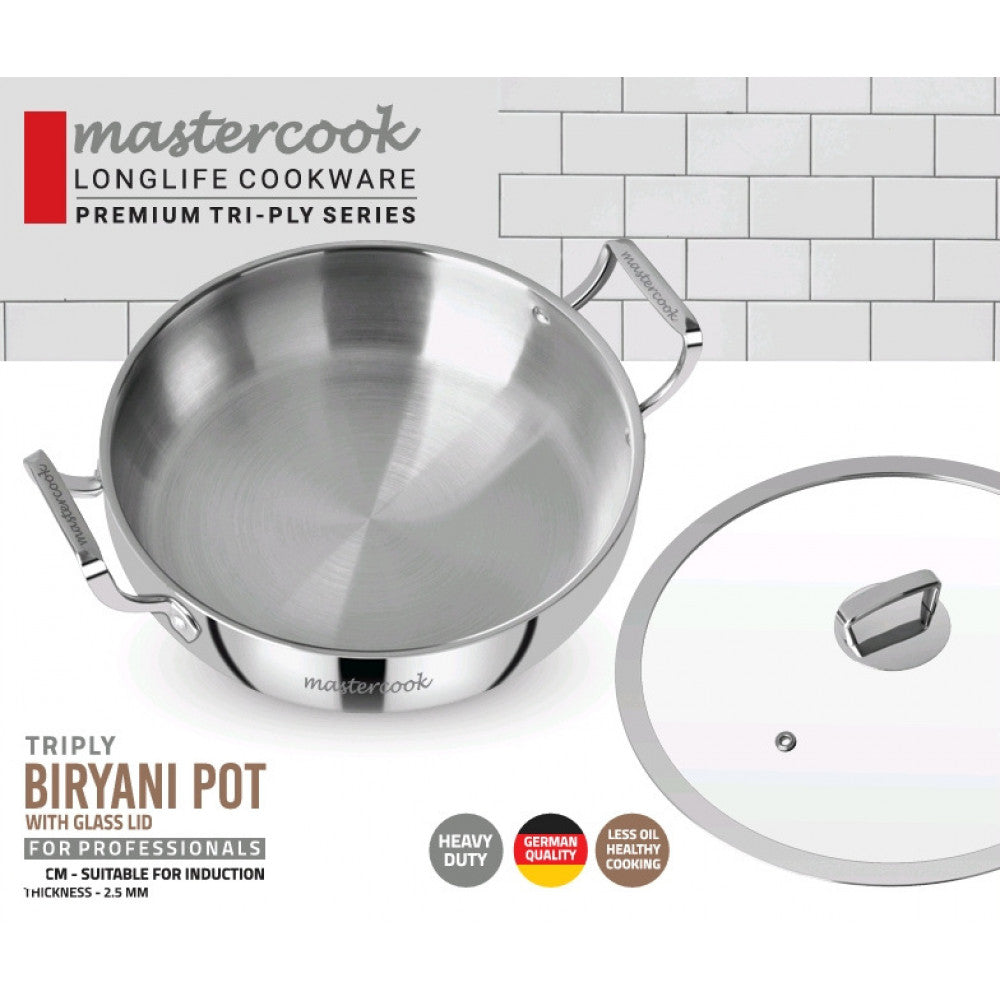 Mastercook 28cm Triply Biryani Pot With Glass Lid