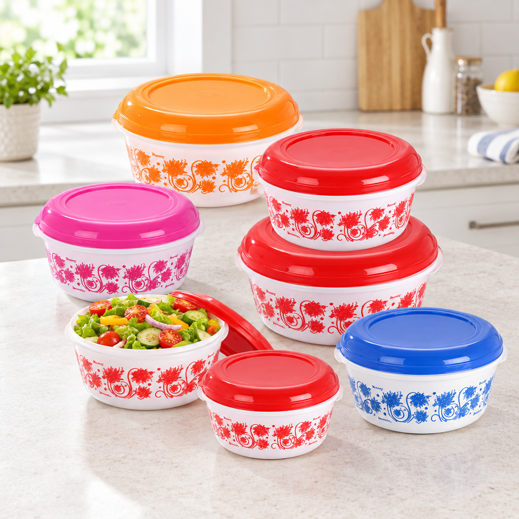 7-Piece Round Food Storage Container Set with Lids, BPA-Free Plastic