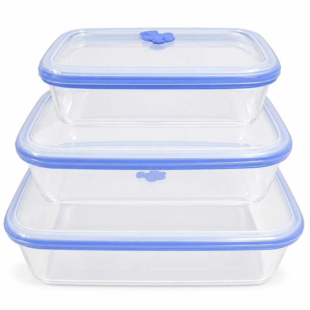 3 Piece Rectangular Food Storage Container Set 1.1L, 2.2L & 3.8L