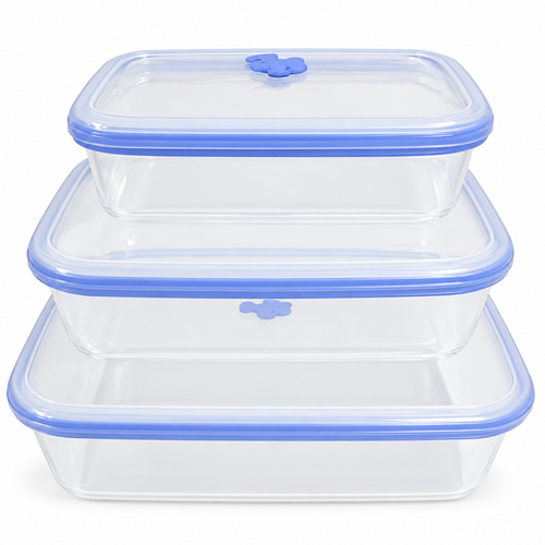 3 Piece Rectangular Food Storage Container Set 1.1L, 2.2L & 3.8L