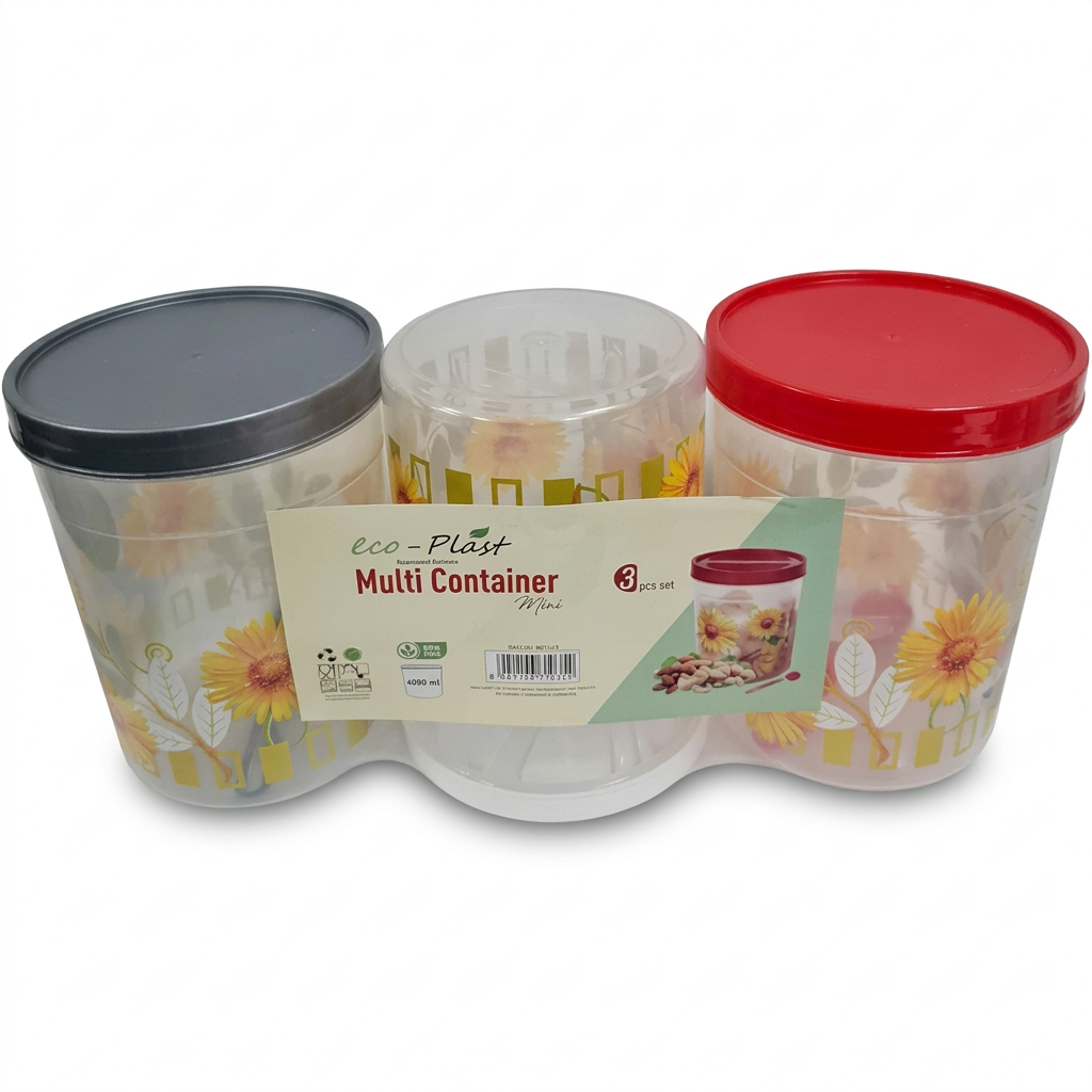 2000ml Tall Plastic Food Storage Containers, 3 Piece Set with Spoon