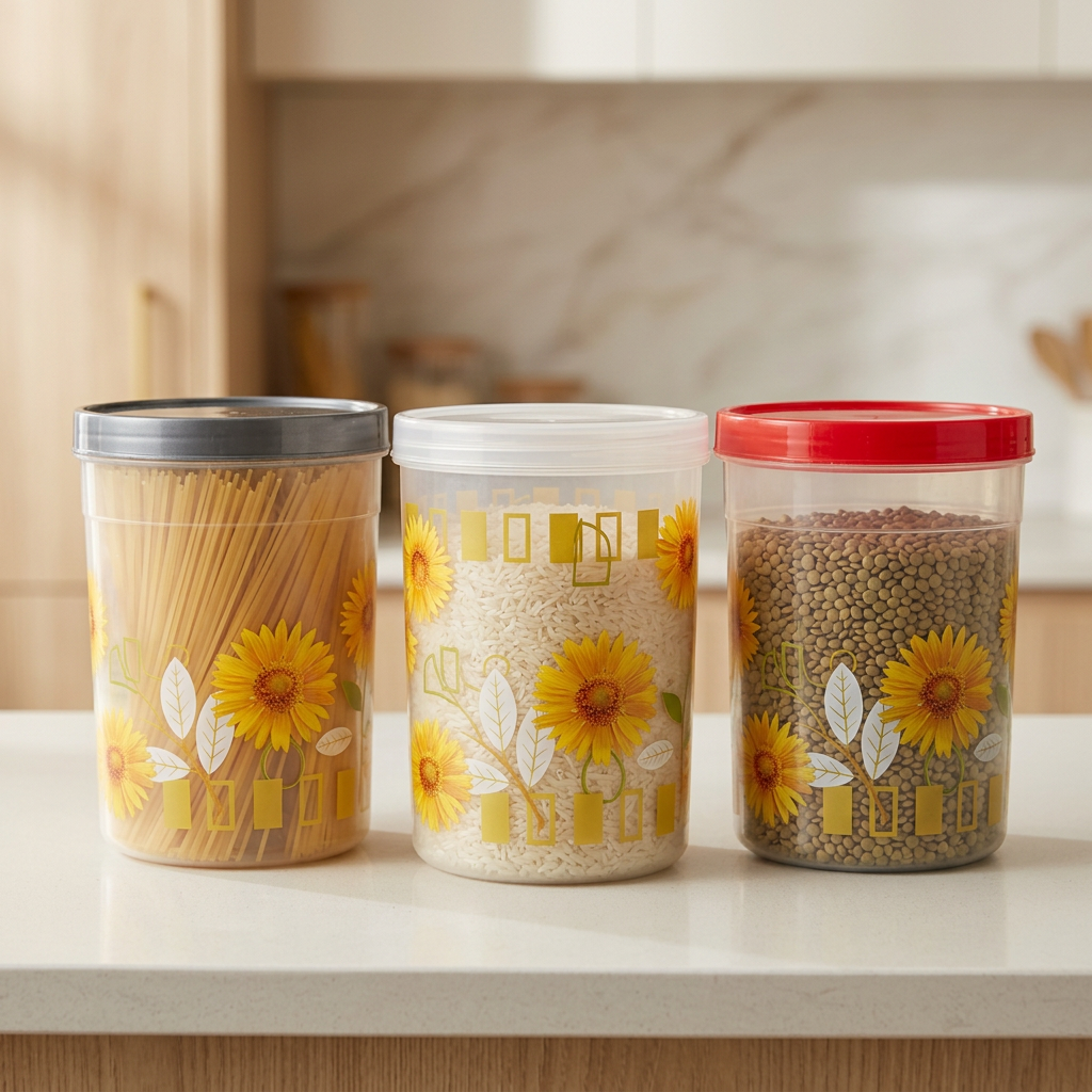 2000ml Tall Plastic Food Storage Containers, 3 Piece Set with Spoon