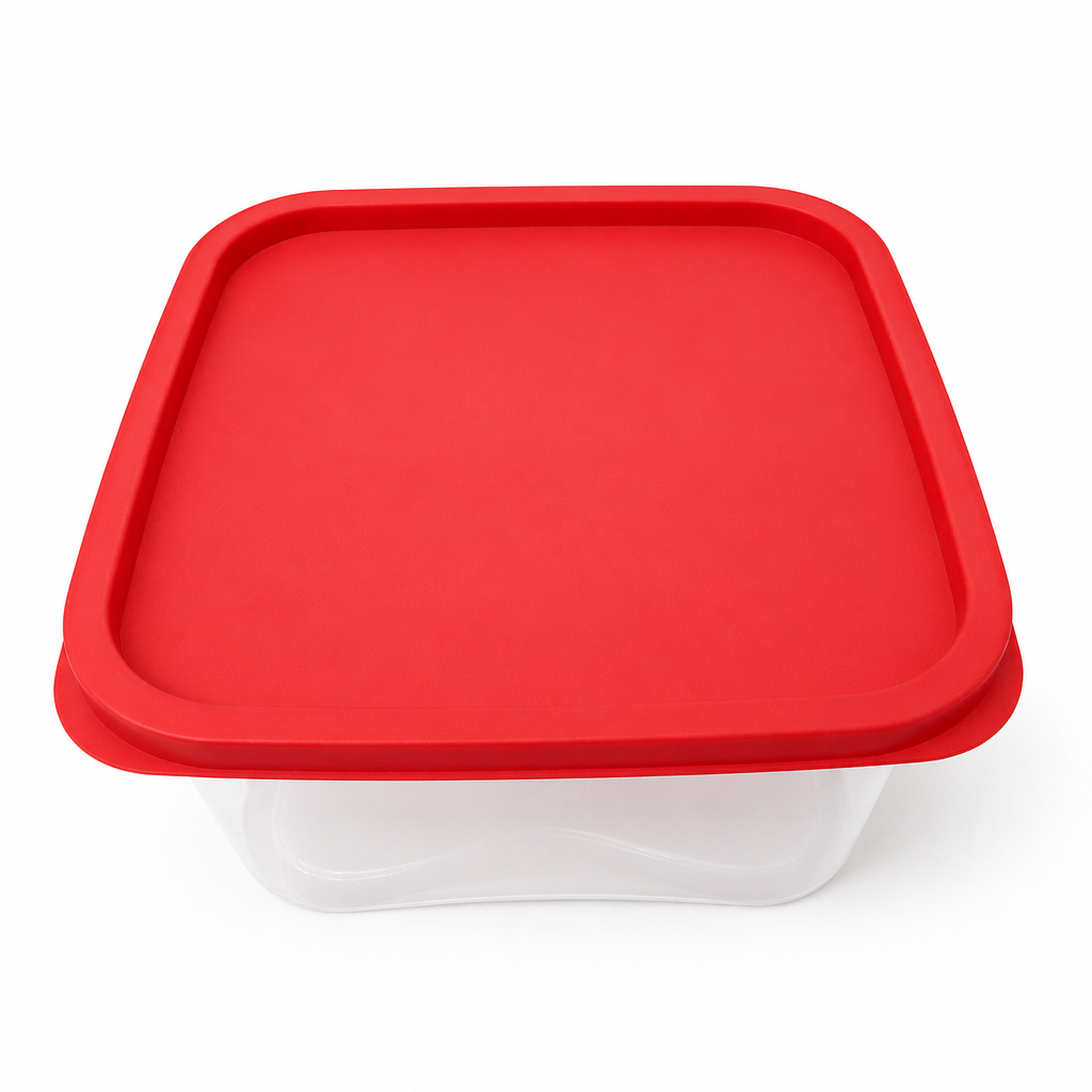 Large Square Plastic Food Storage Container with Red Lid 5.35L