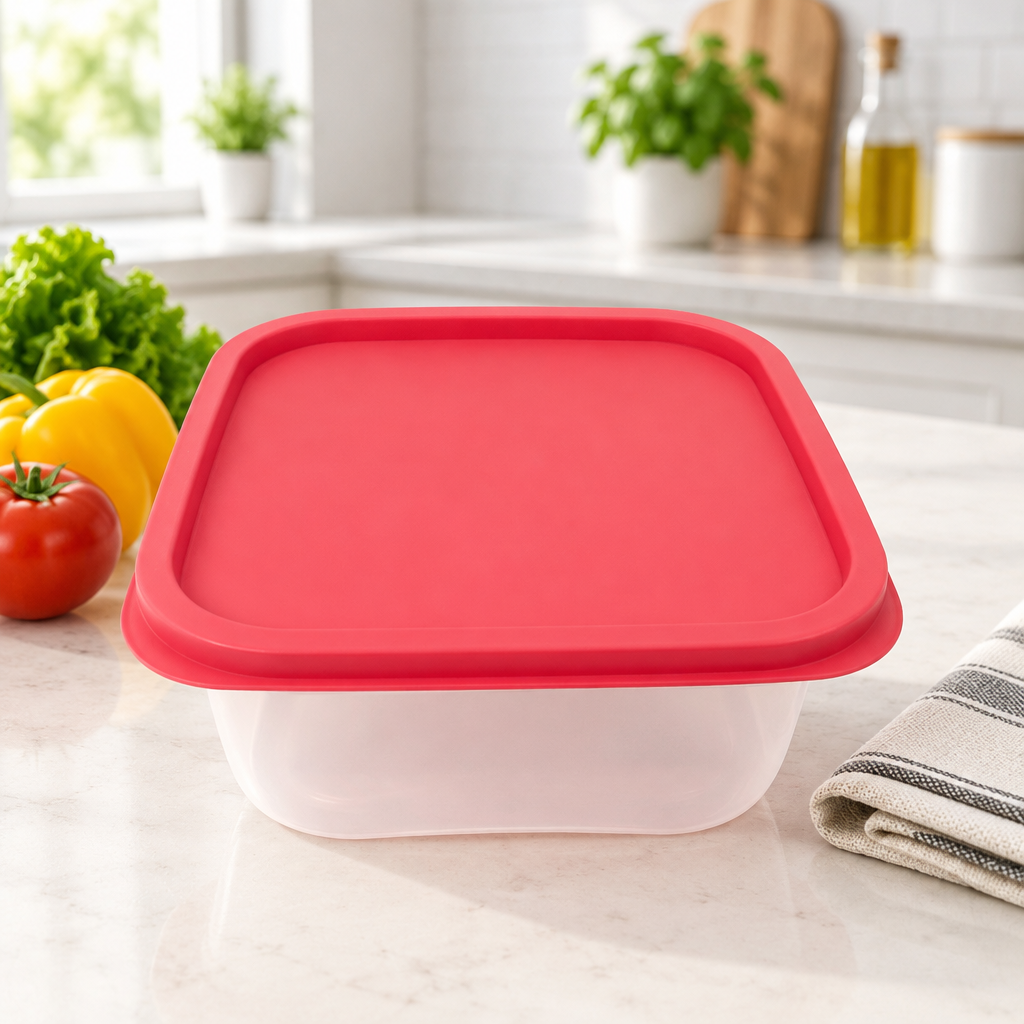 Rectangular Food Storage Container with Red Lid 3.8L