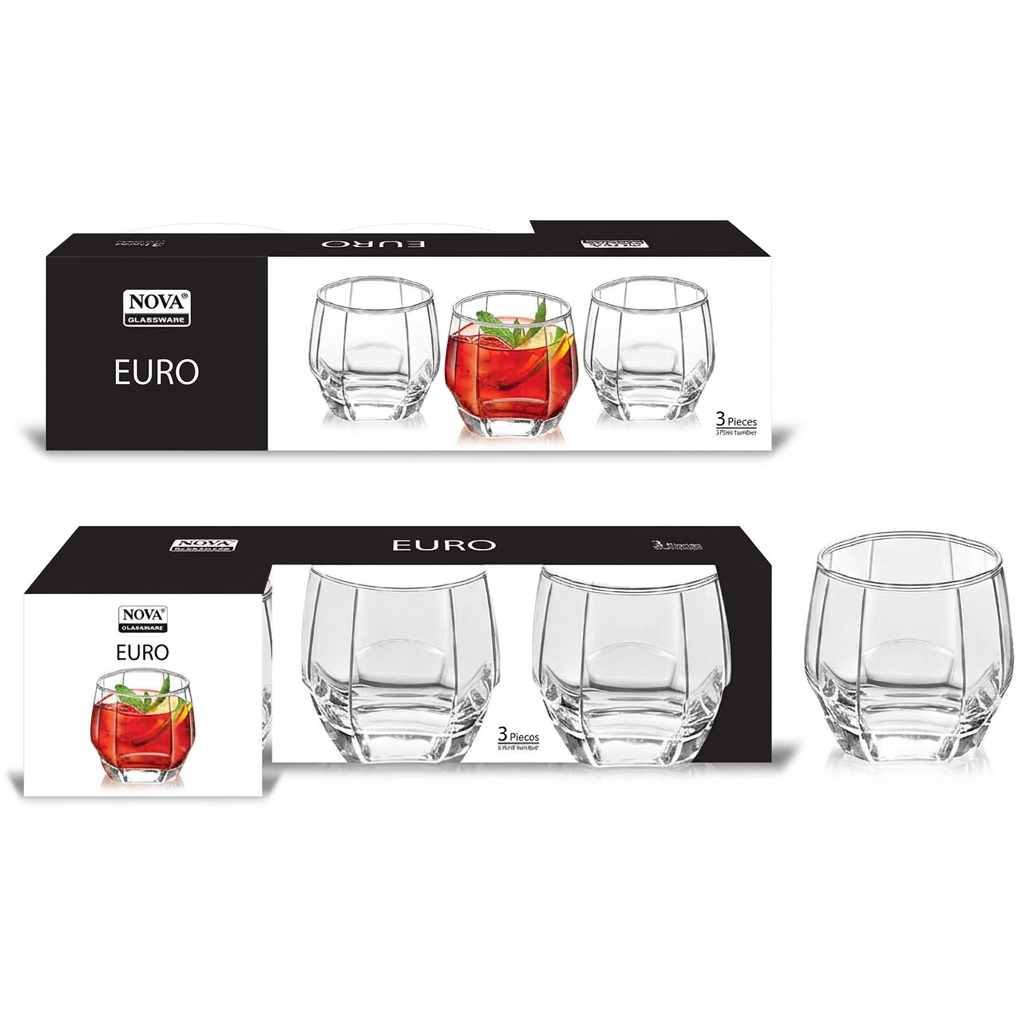 Euro 280ml Clear Glass Tumblers Set of 3