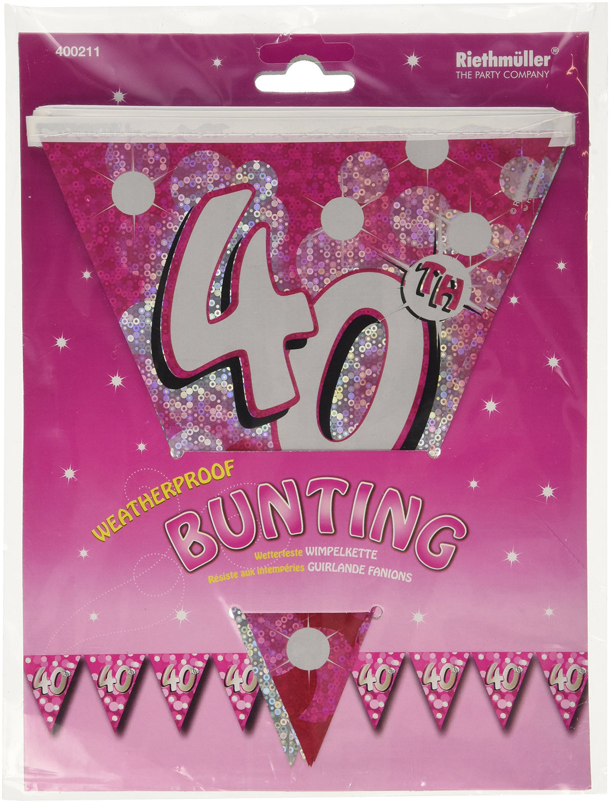 40th Birthday Bunting Pink Weatherproof