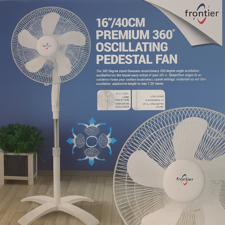 Frontier 16" Premium 360 Oscillating Pedestal Fan White