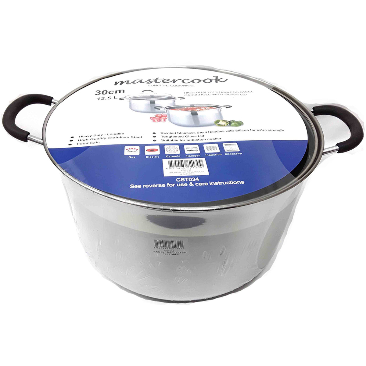 Mastercook 30cm Stainless Steel Casserole Pot with Glass Lid