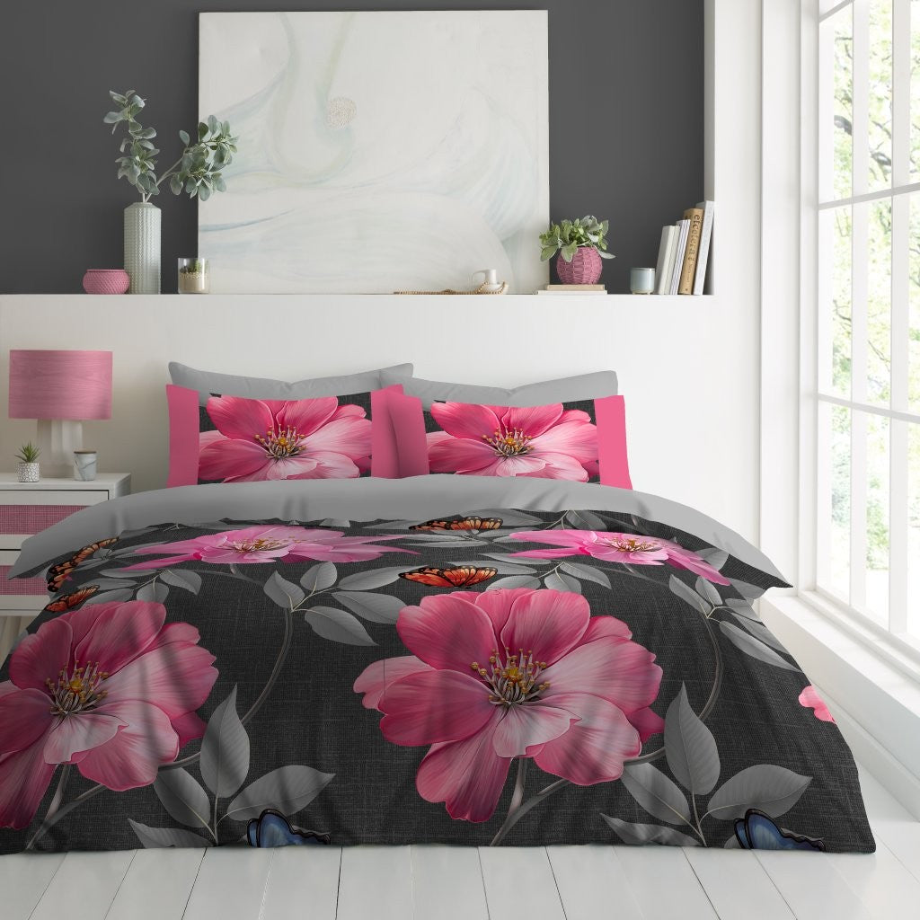Bella Flora Avery Charcoal Microfibre Duvet Cover Set King